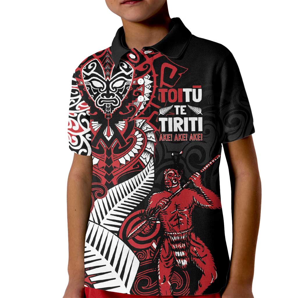 Aotearoa Toitu Te Tiriti Kid Polo Shirt Whakairo Wheku LT7 Kid Black - Polynesian Pride