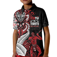 Aotearoa Toitu Te Tiriti Kid Polo Shirt Whakairo Wheku LT7 Kid Black - Polynesian Pride
