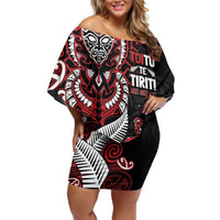 Aotearoa Toitu Te Tiriti Off Shoulder Short Dress Whakairo Wheku LT7 Women Black - Polynesian Pride