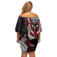 Aotearoa Toitu Te Tiriti Off Shoulder Short Dress Whakairo Wheku LT7 - Polynesian Pride