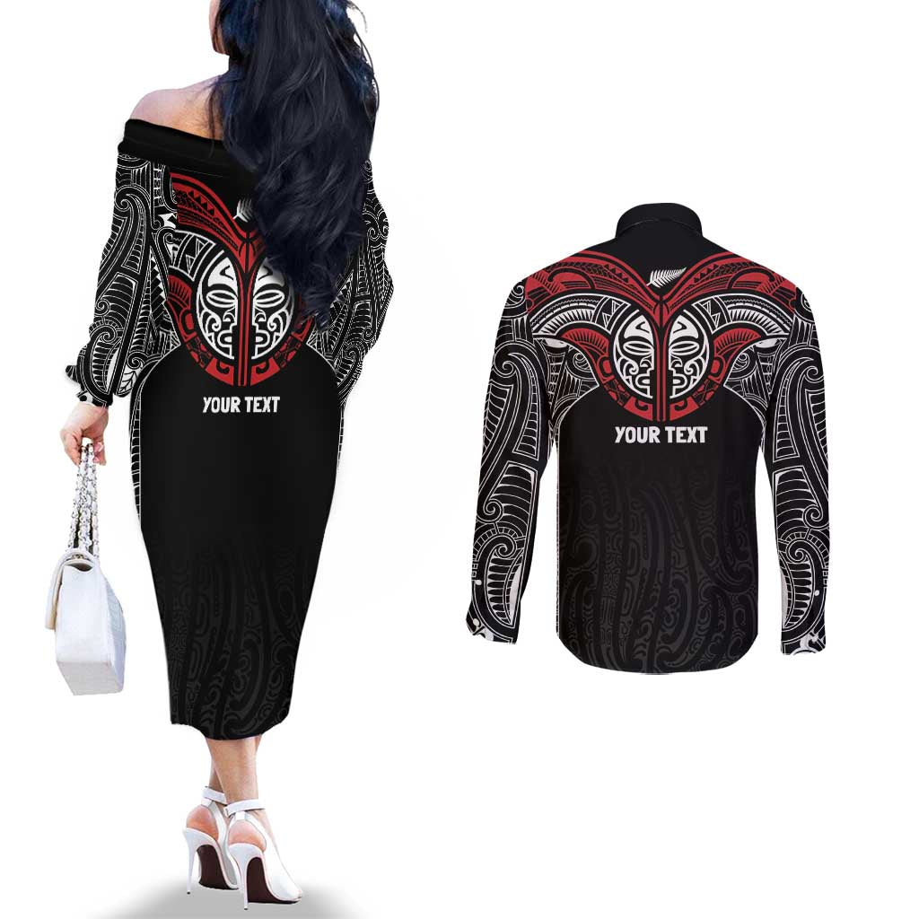 Aotearoa Maori Personalized Couples Matching Off The Shoulder Long Sleeve Dress and Long Sleeve Button Shirt Toitu Te Tiriti Ake! Ake! Ake!