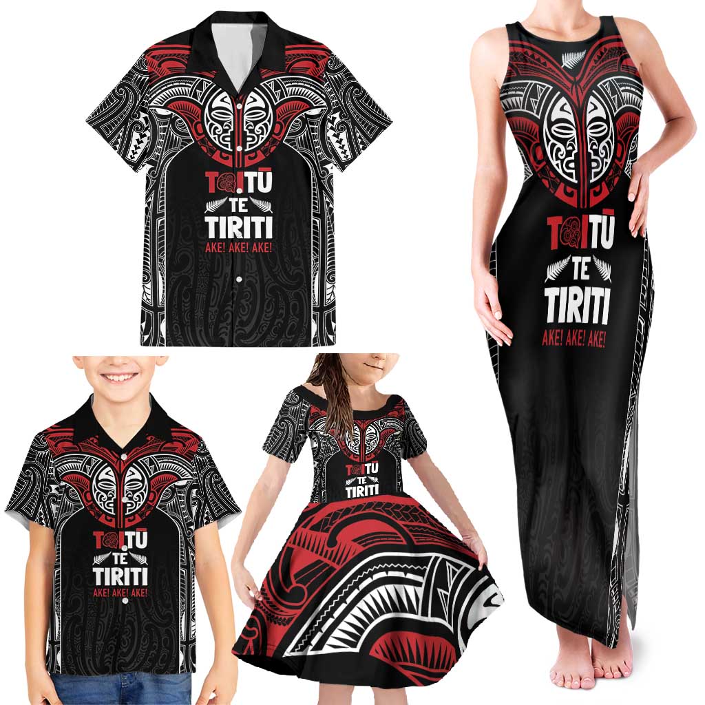 Aotearoa Maori Personalized Family Matching Tank Maxi Dress and Hawaiian Shirt Toitu Te Tiriti Ake! Ake! Ake!