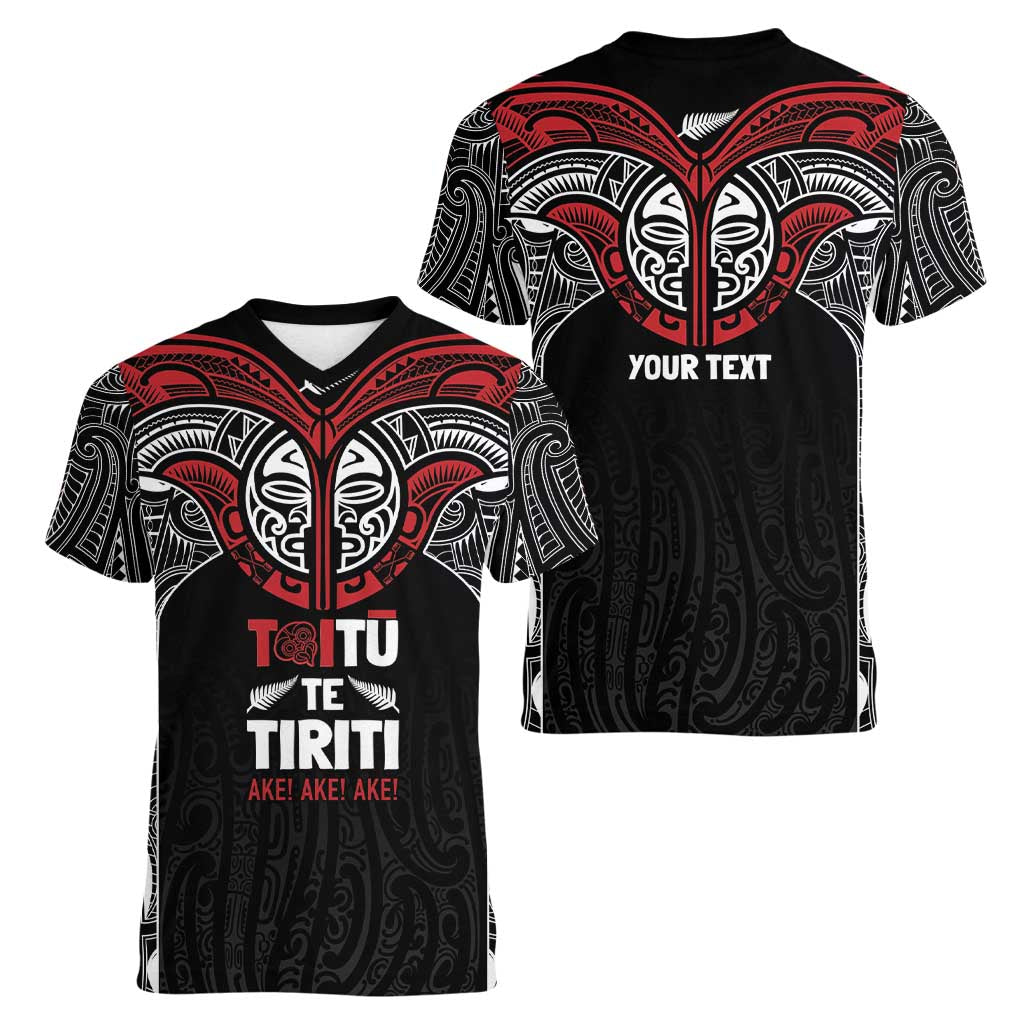 Aotearoa Maori Personalized Women V-Neck T-Shirt Toitu Te Tiriti Ake! Ake! Ake! LT7 - Polynesian Pride