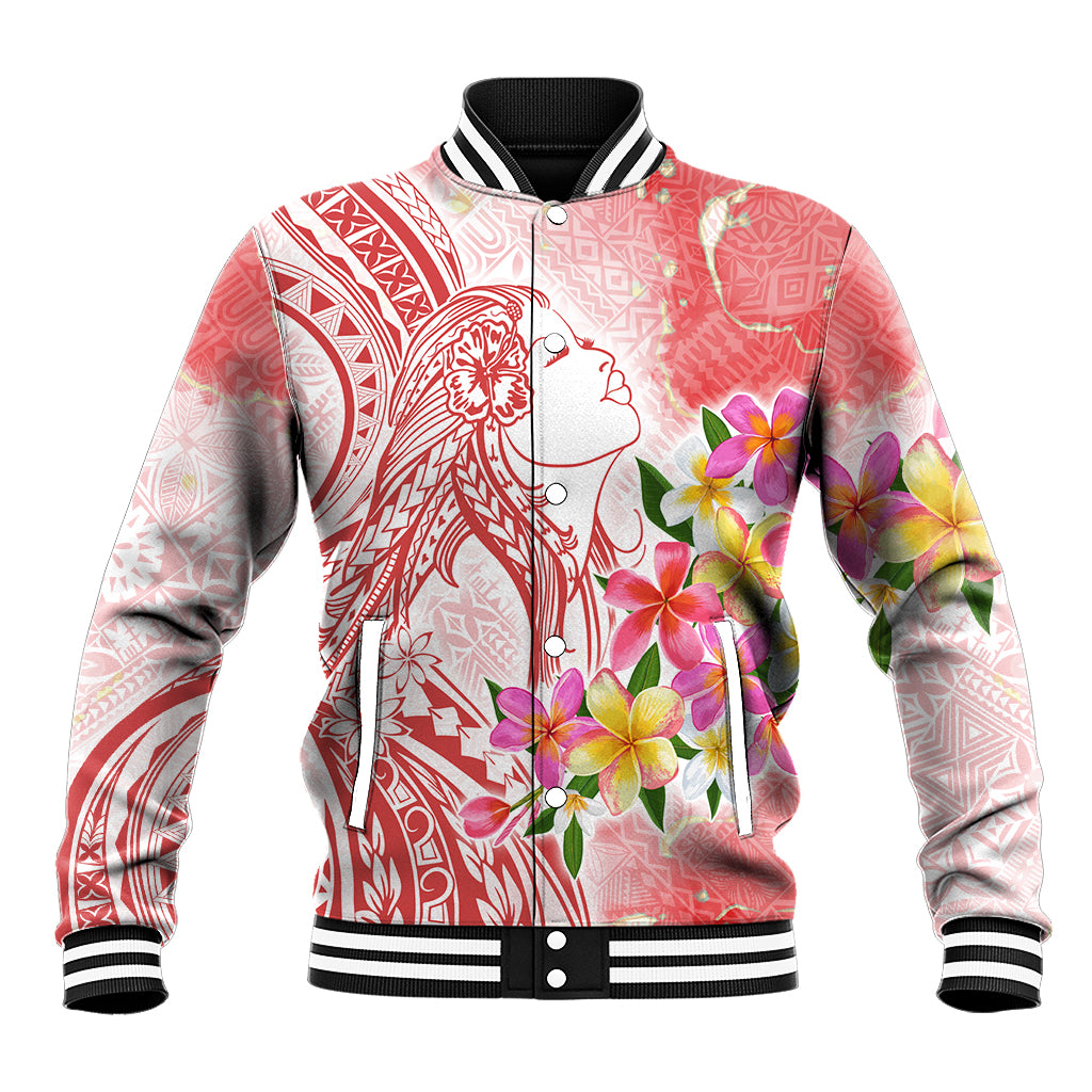 Polynesian Women's Day Wahine Baseball Jacket Plumeria Marble Glaze - Pink LT7 Unisex Pink - Polynesian Pride