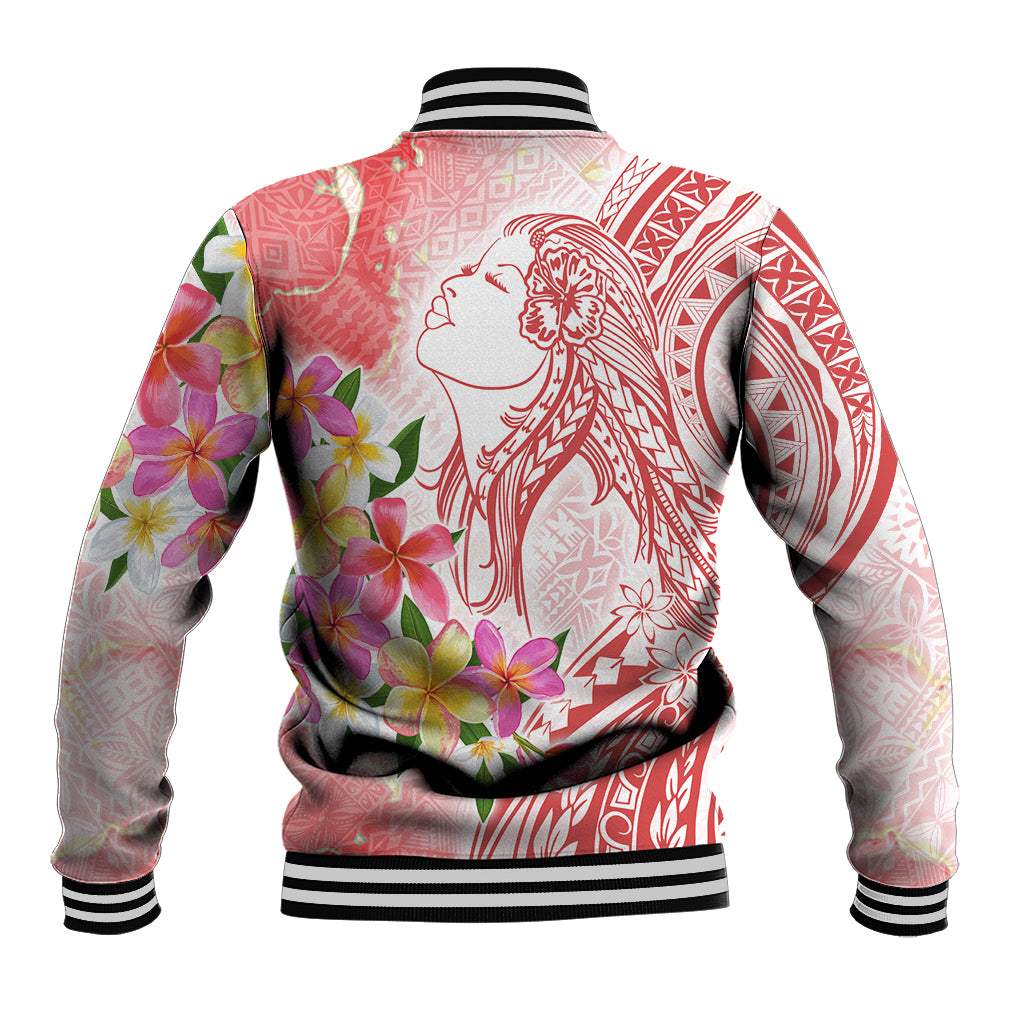Polynesian Women's Day Wahine Baseball Jacket Plumeria Marble Glaze - Pink LT7 - Polynesian Pride