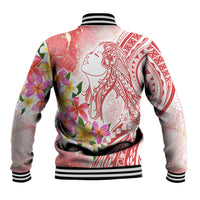 Polynesian Women's Day Wahine Baseball Jacket Plumeria Marble Glaze - Pink LT7 - Polynesian Pride