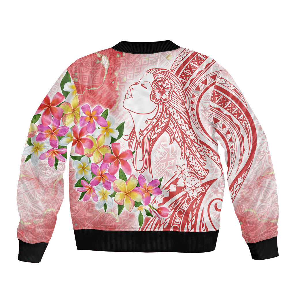 Polynesian Women's Day Wahine Bomber Jacket Plumeria Marble Glaze - Pink LT7 - Polynesian Pride