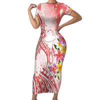 Polynesian Women's Day Wahine Family Matching Short Sleeve Bodycon Dress and Hawaiian Shirt Plumeria Marble Glaze - Pink LT7 Mom's Dress Pink - Polynesian Pride