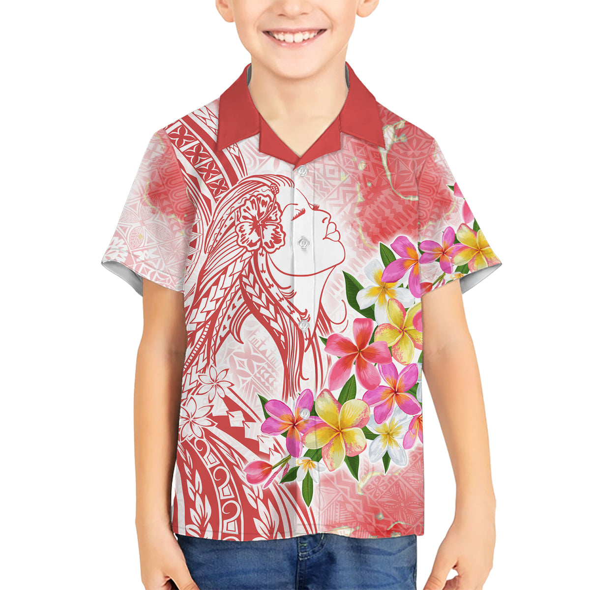 Polynesian Women's Day Wahine Kid Hawaiian Shirt Plumeria Marble Glaze - Pink LT7 Kid Pink - Polynesian Pride