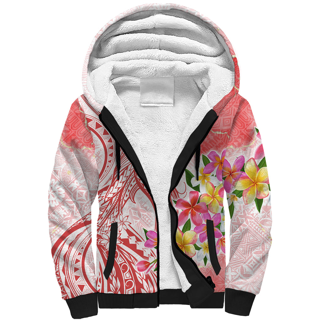 Polynesian Women's Day Wahine Sherpa Hoodie Plumeria Marble Glaze - Pink LT7 Unisex Pink - Polynesian Pride