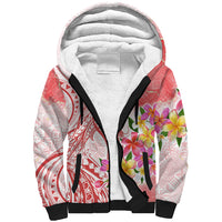 Polynesian Women's Day Wahine Sherpa Hoodie Plumeria Marble Glaze - Pink LT7 Unisex Pink - Polynesian Pride
