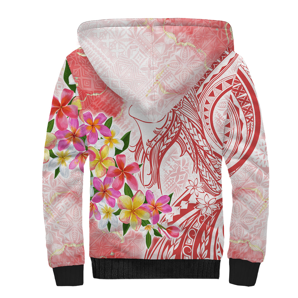 Polynesian Women's Day Wahine Sherpa Hoodie Plumeria Marble Glaze - Pink LT7 - Polynesian Pride