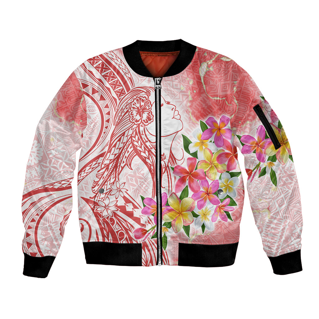 Polynesian Women's Day Wahine Sleeve Zip Bomber Jacket Plumeria Marble Glaze - Pink LT7 Unisex Pink - Polynesian Pride