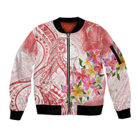 Polynesian Women's Day Wahine Sleeve Zip Bomber Jacket Plumeria Marble Glaze - Pink LT7 Unisex Pink - Polynesian Pride