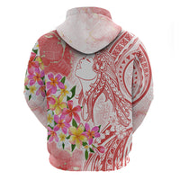 Polynesian Women's Day Wahine Zip Hoodie Plumeria Marble Glaze - Pink LT7 - Polynesian Pride