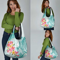 Polynesian Women's Day Wahine Grocery Bag Plumeria Marble Glaze - Teal