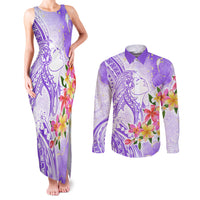 Polynesian Women's Day Wahine Couples Matching Tank Maxi Dress and Long Sleeve Button Shirt Plumeria Marble Glaze - Purple LT7 Purple - Polynesian Pride