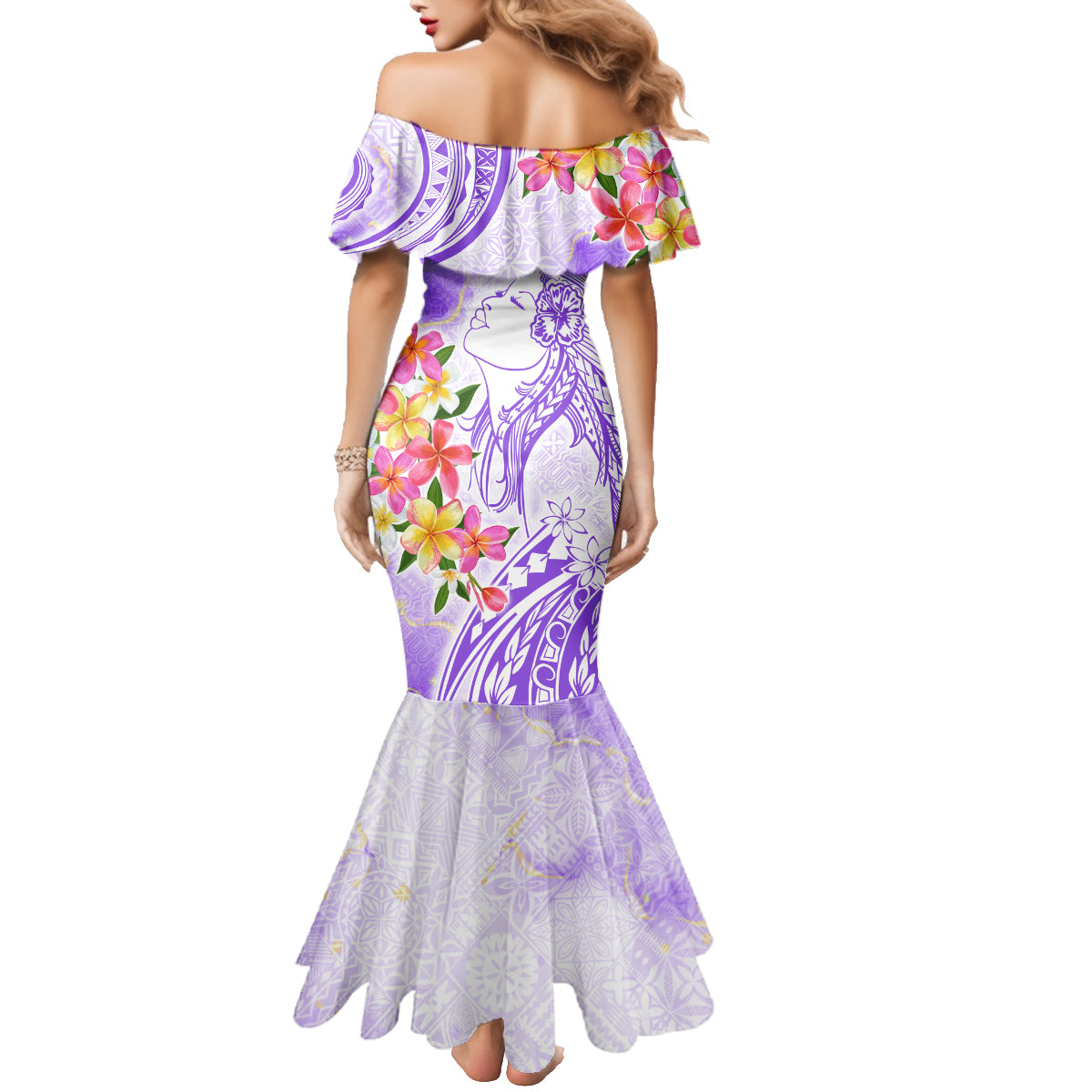Polynesian Women's Day Wahine Family Matching Mermaid Dress and Hawaiian Shirt Plumeria Marble Glaze - Purple LT7 - Polynesian Pride