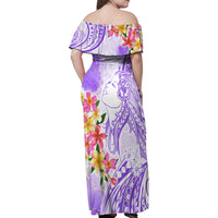 Polynesian Women's Day Wahine Family Matching Off Shoulder Maxi Dress and Hawaiian Shirt Plumeria Marble Glaze - Purple LT7 - Polynesian Pride