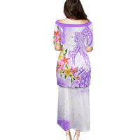 Polynesian Women's Day Wahine Family Matching Puletasi and Hawaiian Shirt Plumeria Marble Glaze - Purple LT7 - Polynesian Pride