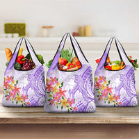 Polynesian Women's Day Wahine Grocery Bag Plumeria Marble Glaze - Purple