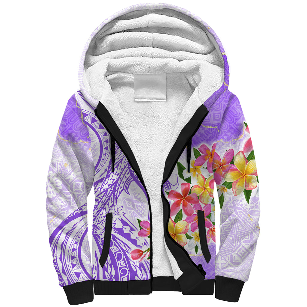 Polynesian Women's Day Wahine Sherpa Hoodie Plumeria Marble Glaze - Purple LT7 Unisex Purple - Polynesian Pride