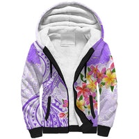 Polynesian Women's Day Wahine Sherpa Hoodie Plumeria Marble Glaze - Purple LT7 Unisex Purple - Polynesian Pride