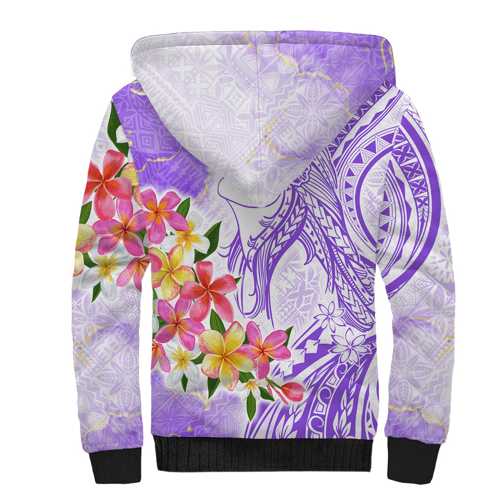 Polynesian Women's Day Wahine Sherpa Hoodie Plumeria Marble Glaze - Purple LT7 - Polynesian Pride