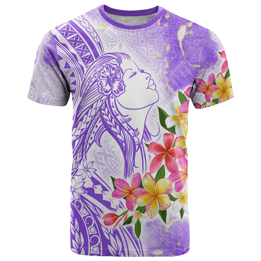 Polynesian Women's Day Wahine T Shirt Plumeria Marble Glaze - Purple LT7 Purple - Polynesian Pride