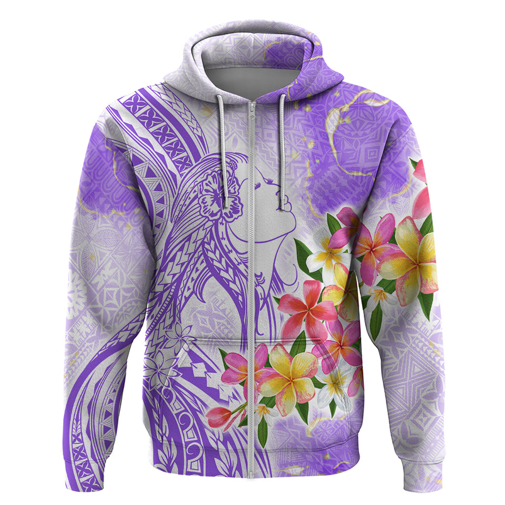 Polynesian Women's Day Wahine Zip Hoodie Plumeria Marble Glaze - Purple LT7 Zip Hoodie Purple - Polynesian Pride