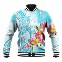 Polynesian Women's Day Wahine Baseball Jacket Plumeria Marble Glaze - Turquoise LT7 Unisex Turquoise - Polynesian Pride