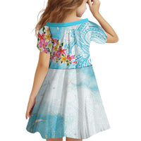 Polynesian Women's Day Wahine Family Matching Long Sleeve Bodycon Dress and Hawaiian Shirt Plumeria Marble Glaze - Turquoise LT7 - Polynesian Pride