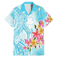 Polynesian Women's Day Wahine Family Matching Mermaid Dress and Hawaiian Shirt Plumeria Marble Glaze - Turquoise LT7 Dad's Shirt - Short Sleeve Turquoise - Polynesian Pride