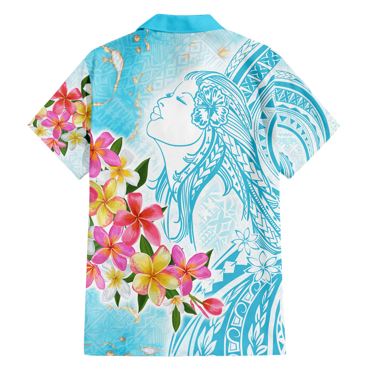 Polynesian Women's Day Wahine Family Matching Tank Maxi Dress and Hawaiian Shirt Plumeria Marble Glaze - Turquoise LT7 - Polynesian Pride
