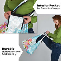 Polynesian Women's Day Wahine Grocery Bag Plumeria Marble Glaze - Turquoise