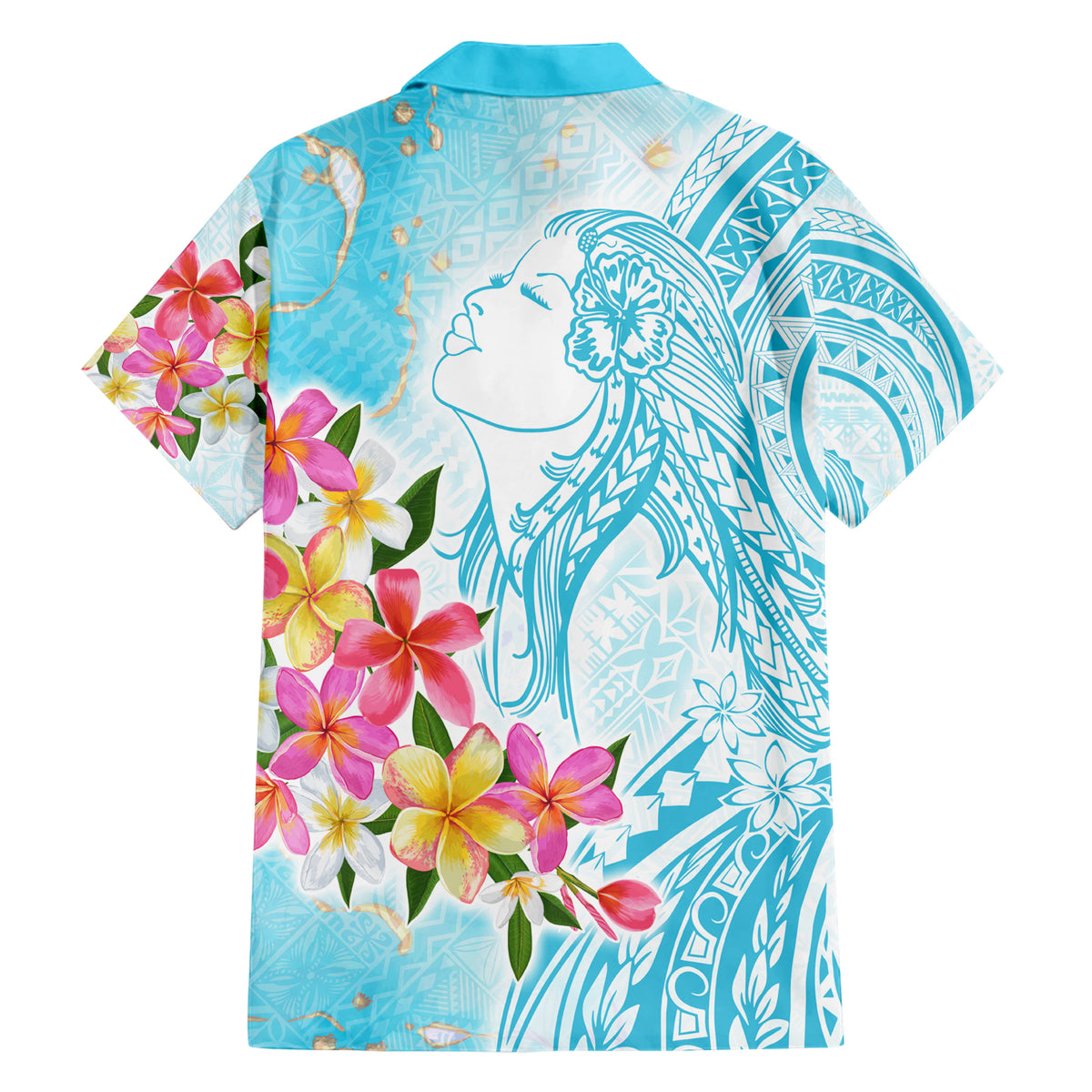 Polynesian Women's Day Wahine Hawaiian Shirt Plumeria Marble Glaze - Turquoise LT7 - Polynesian Pride