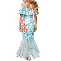 Polynesian Women's Day Wahine Mermaid Dress Plumeria Marble Glaze - Turquoise LT7 - Polynesian Pride