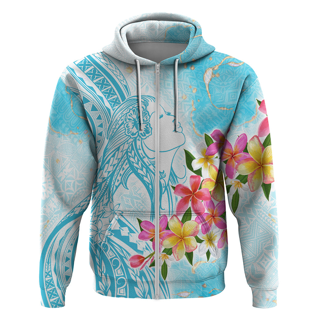 Polynesian Women's Day Wahine Zip Hoodie Plumeria Marble Glaze - Turquoise LT7 Zip Hoodie Turquoise - Polynesian Pride
