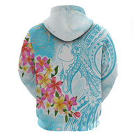 Polynesian Women's Day Wahine Zip Hoodie Plumeria Marble Glaze - Turquoise LT7 - Polynesian Pride