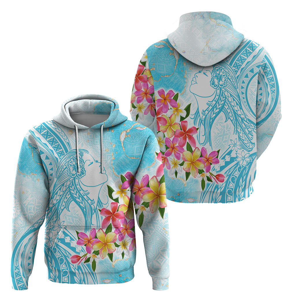 Polynesian Women's Day Wahine Zip Hoodie Plumeria Marble Glaze - Turquoise LT7 - Polynesian Pride