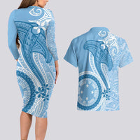 Micronesia FSM Couples Matching Long Sleeve Bodycon Dress and Hawaiian Shirt Shark and Manta Classic Style