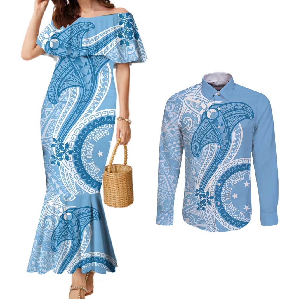 Micronesia FSM Couples Matching Mermaid Dress and Long Sleeve Button Shirt Shark and Manta Classic Style