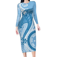Micronesia FSM Family Matching Long Sleeve Bodycon Dress and Hawaiian Shirt Shark and Manta Classic Style