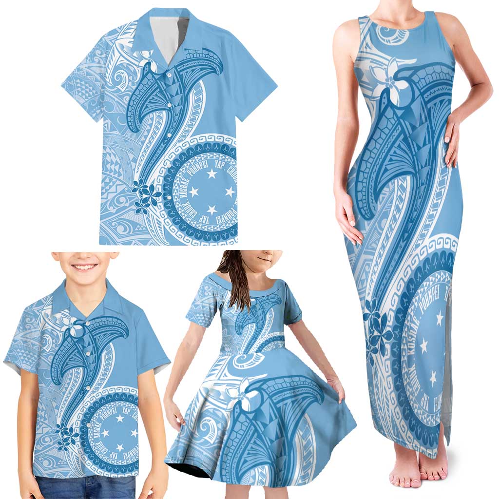 Micronesia FSM Family Matching Tank Maxi Dress and Hawaiian Shirt Shark and Manta Classic Style