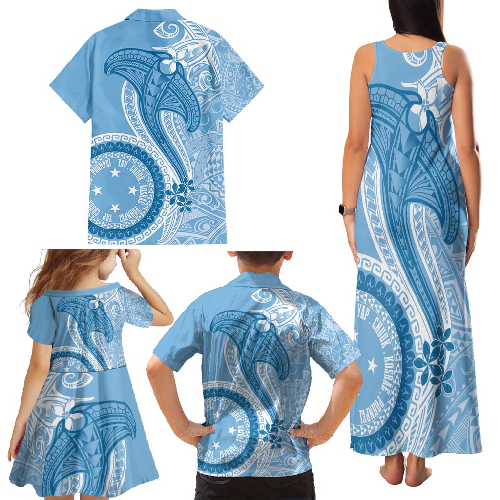Micronesia FSM Family Matching Tank Maxi Dress and Hawaiian Shirt Shark and Manta Classic Style