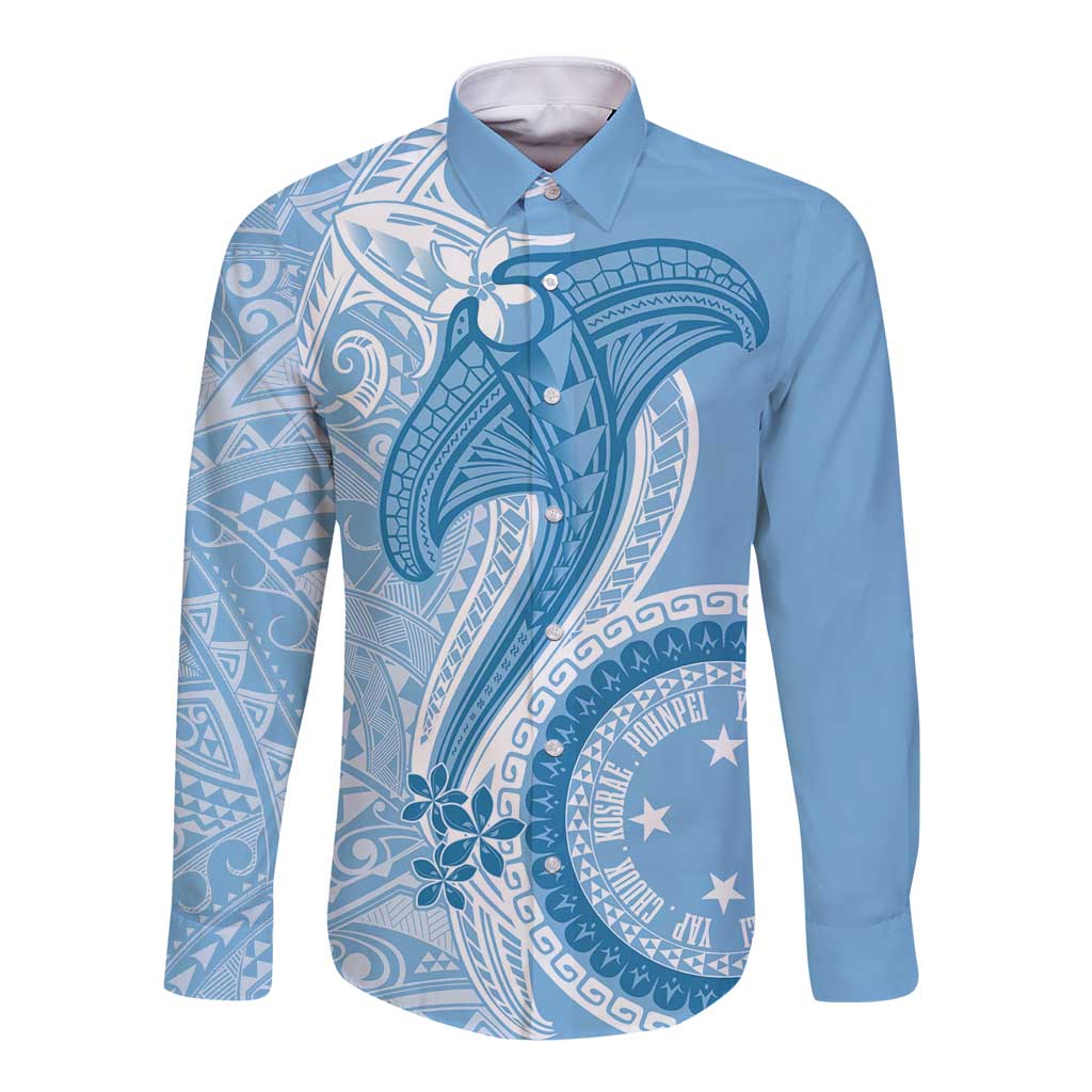 Micronesia FSM Long Sleeve Button Shirt Shark and Manta Classic Style
