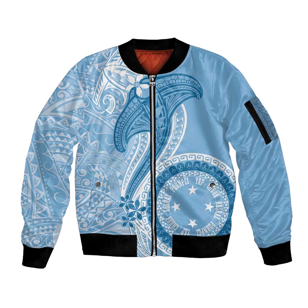 Micronesia FSM Sleeve Zip Bomber Jacket Shark and Manta Classic Style