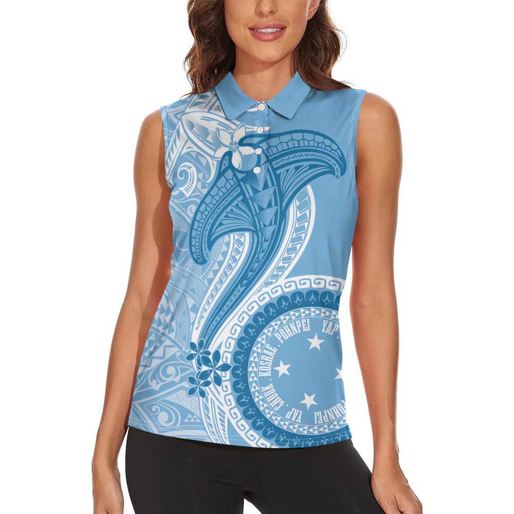 Micronesia FSM Women Sleeveless Polo Shirt Shark and Manta Classic Style