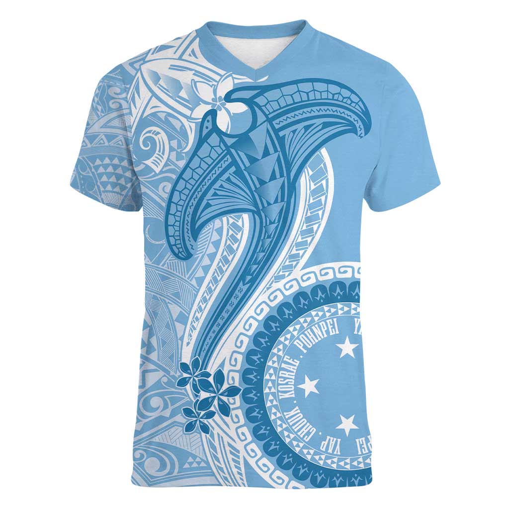 Micronesia FSM Women V-Neck T-Shirt Shark and Manta Classic Style