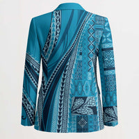 Pasifika Women's Day - Samoa Siapo Malu Tattoo Inspired Blazer Turquoise LT7 - Polynesian Pride